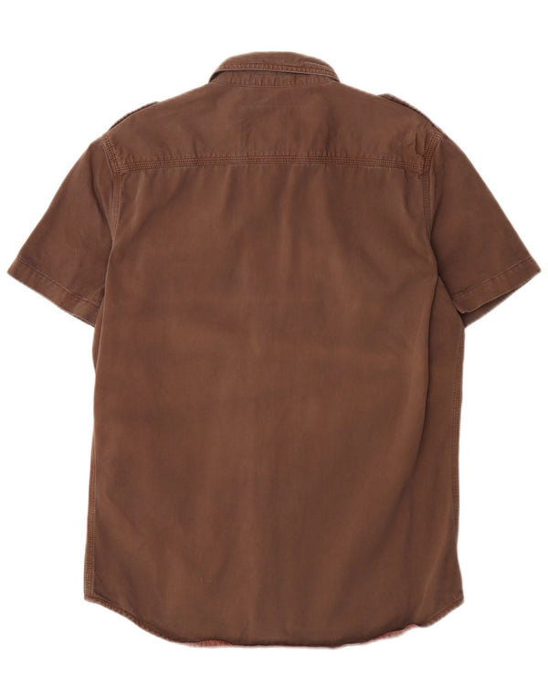 Superdry Camisa militar de manga corta para hombre Large Brown Cotton Army