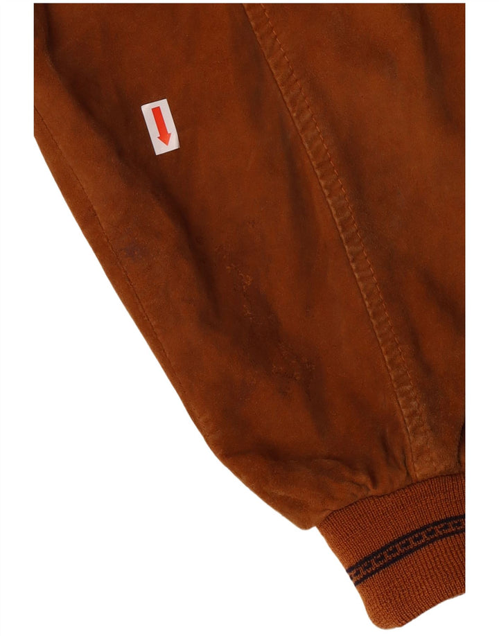 VINTAGE Chaqueta bomber de ante para hombre IT 50 Cuero marrón grande