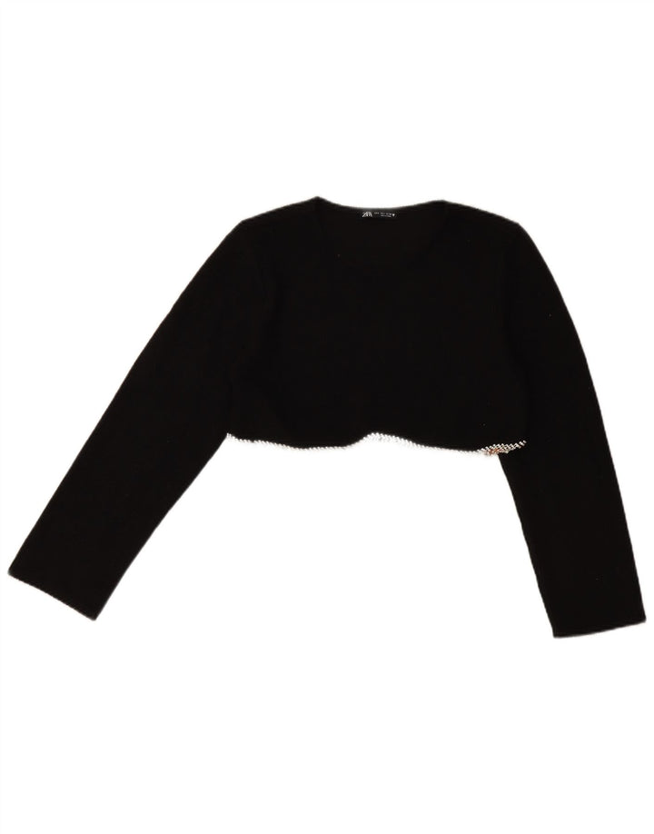 Zara Mujer Top Corto De Manga Larga UK 40 Small Negro