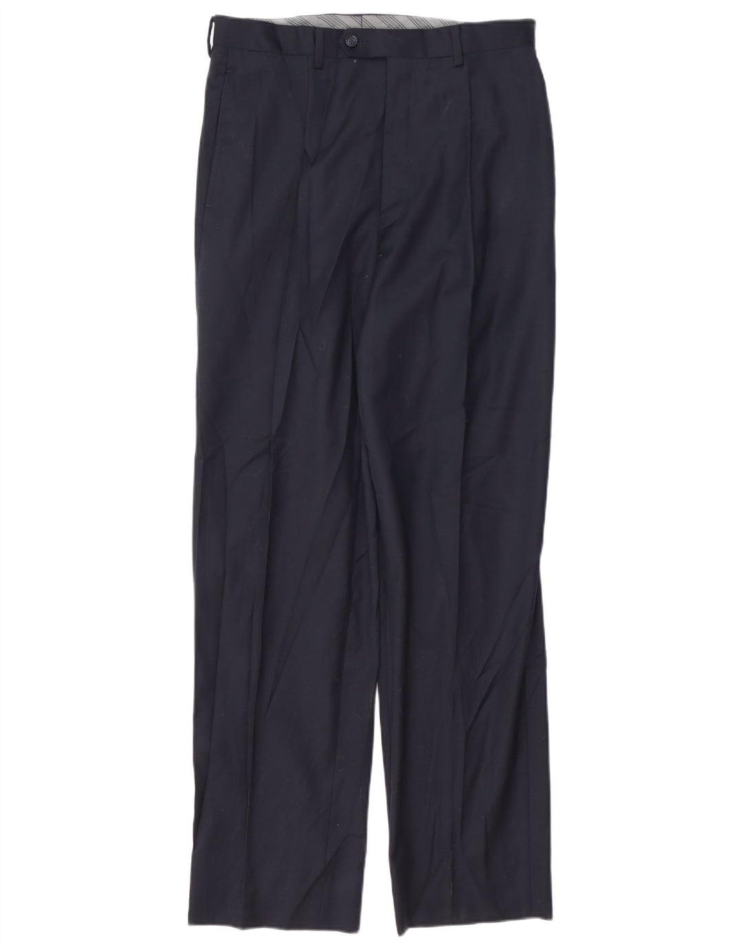 CALVIN KLEIN Pantalón de traje con pinzas para hombre W32 L33 Lana azul marino