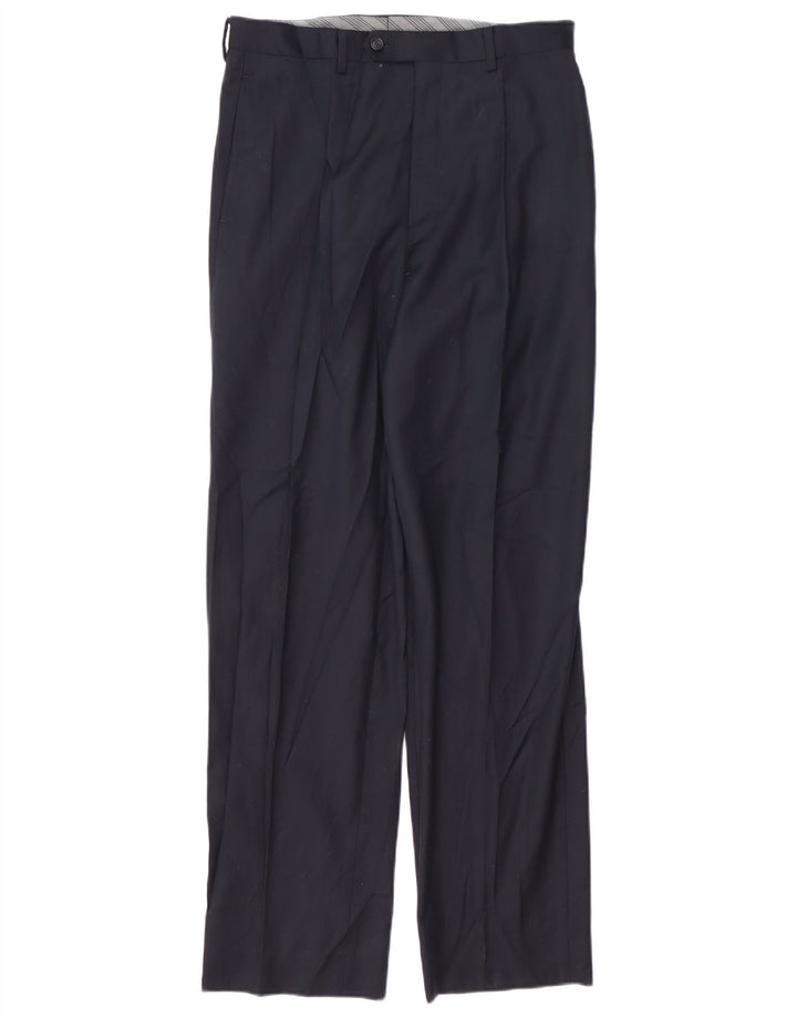 CALVIN KLEIN Pantalón de traje con pinzas para hombre W32 L33 Lana azul marino