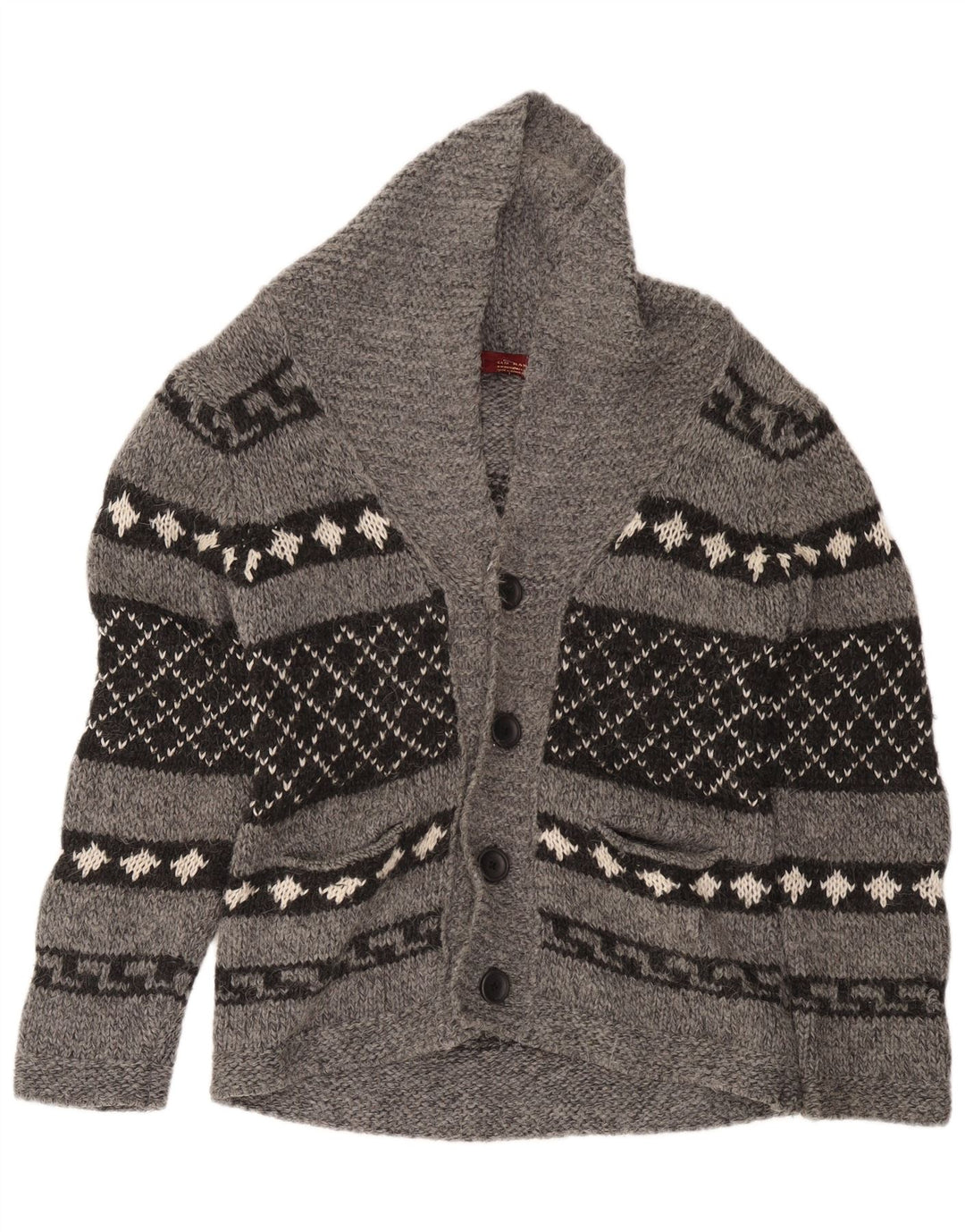 Zara Hombre Jersey Cárdigan Gris Medio Geométrico