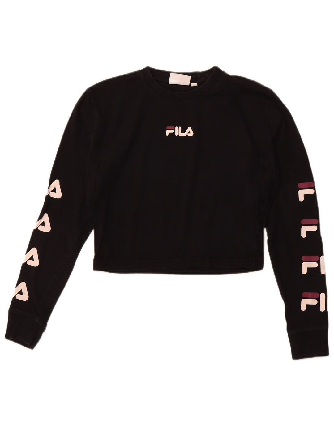 FILA Womens Crop Graphic Sweatshirt Jumper UK 10 Small Black