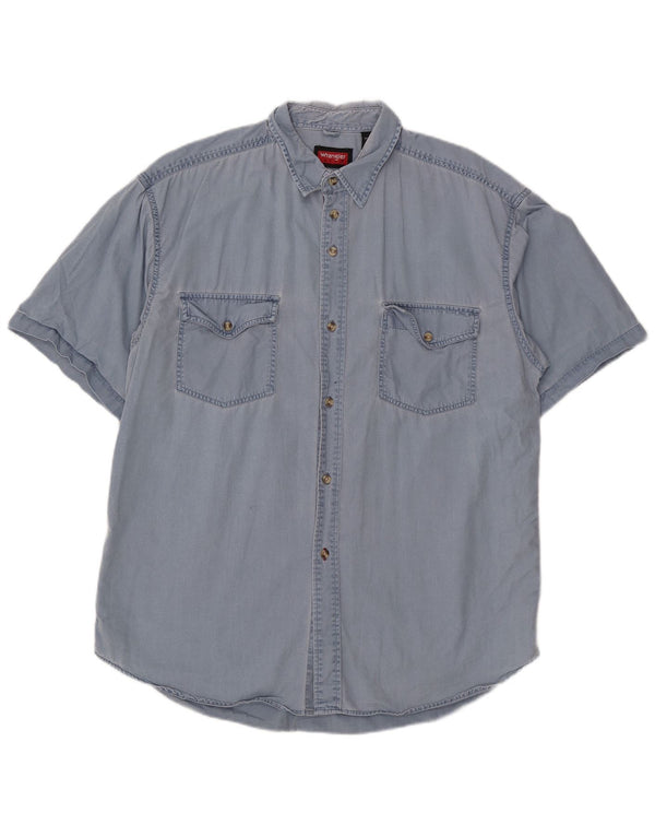 Wrangler - Camisa de manga corta para hombre, algodón azul grande