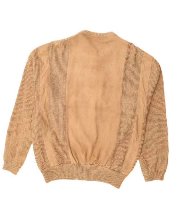 Vintage hombres ante bomber chaqueta Reino Unido 38 cuero a rayas beige medio