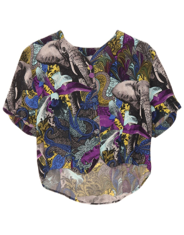 Vintage mujer camisa blusa Reino Unido 12 medio multicolor Paisley Viscosa
