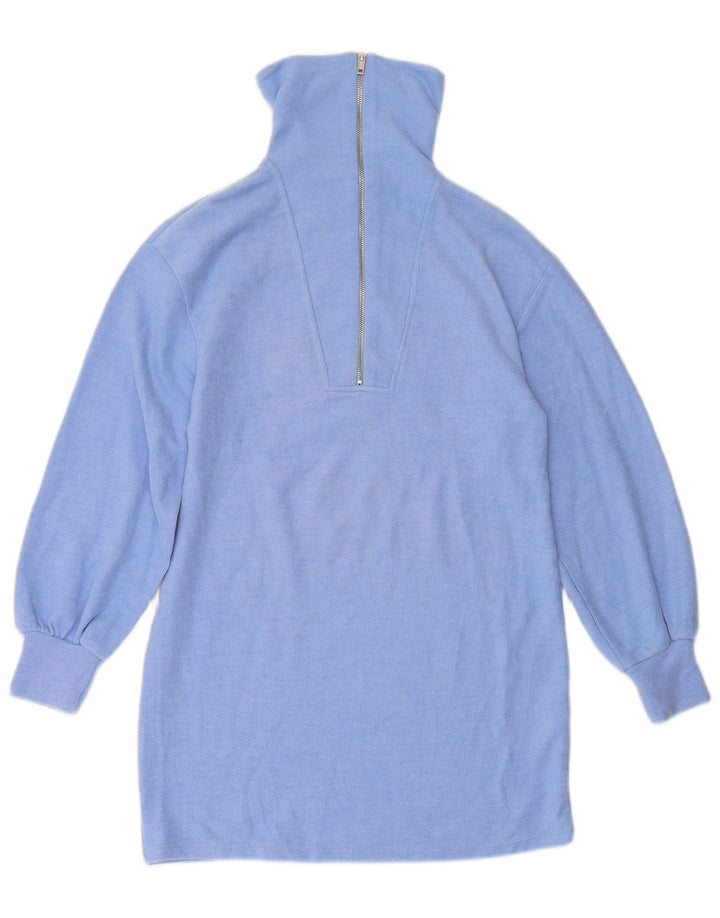 ZARA Jersey largo con cuello y cremallera para mujer UK 10 Small Poliéster azul