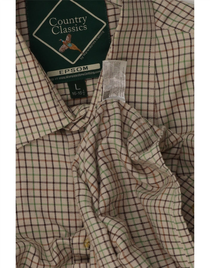 Camisa vintage para hombre talla 16 1/2 poliéster a cuadros beige grande