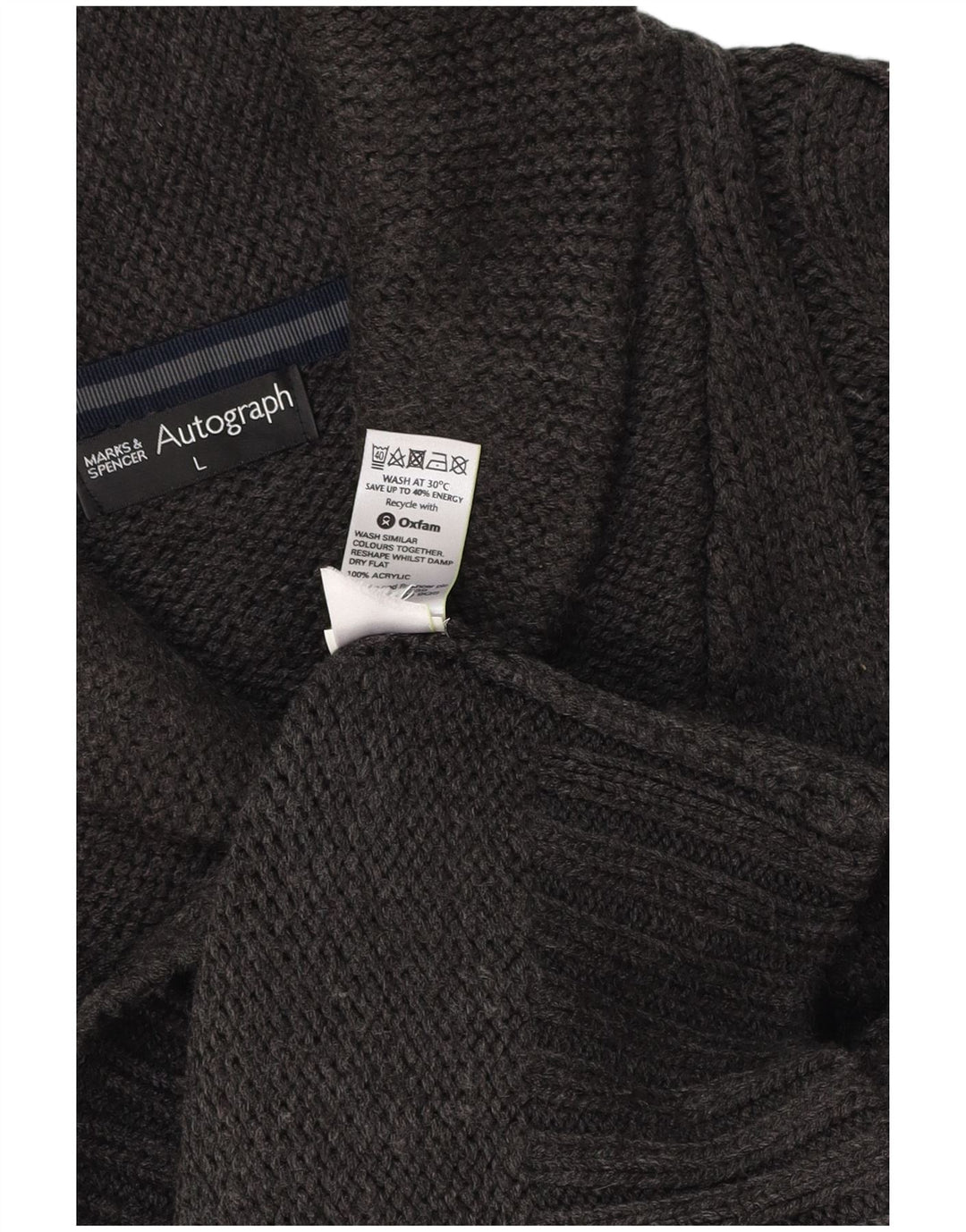 MARKS & SPENCER Suéter tipo jersey con cuello chal y autógrafo para hombre, grande, gris