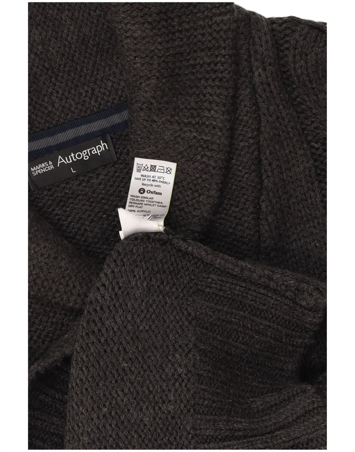 MARKS & SPENCER Suéter tipo jersey con cuello chal y autógrafo para hombre, grande, gris