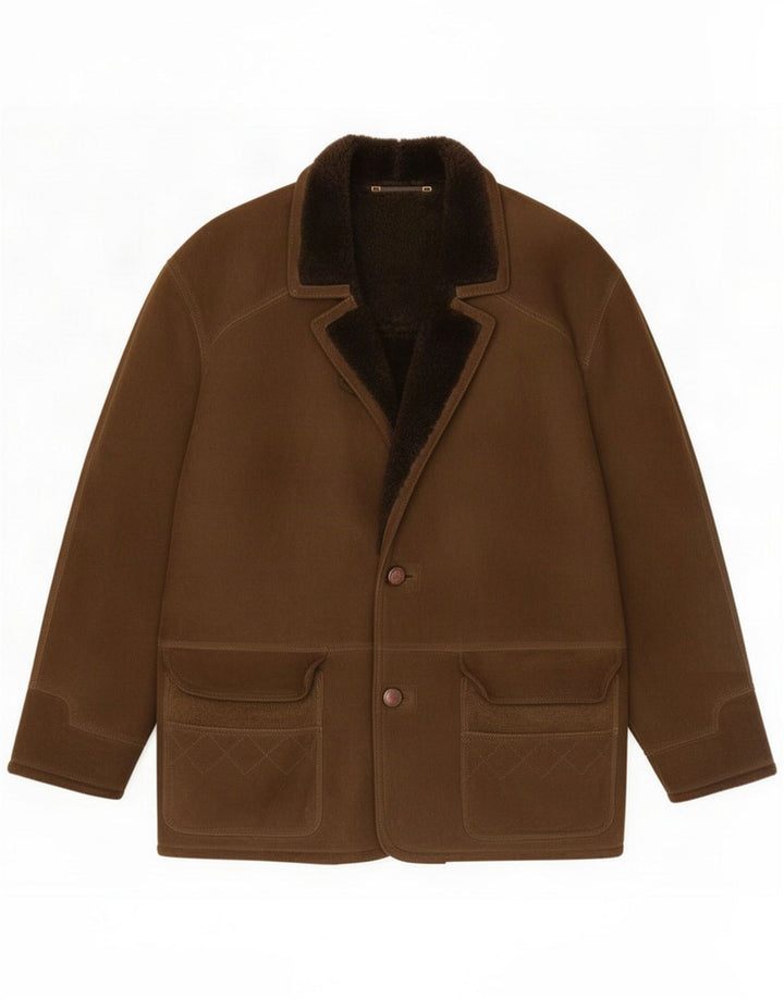 Chaqueta de piel de oveja vintage para hombre IT 52 XL Caqui