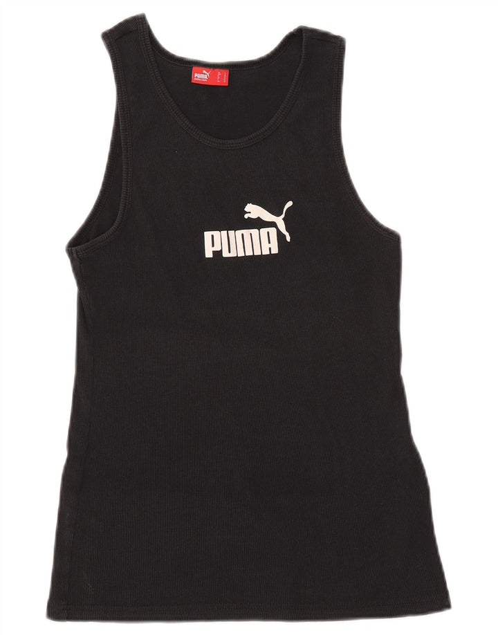 Puma Mujer Gráfico Chaleco Top UK 14 Grande Algodón Negro