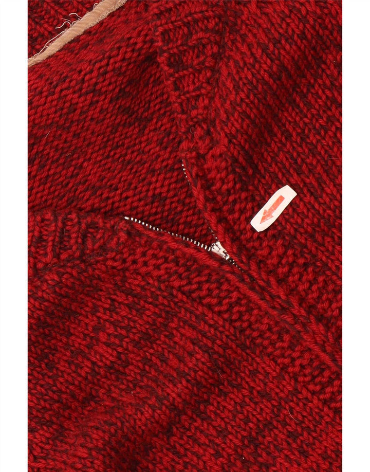 Vintage hombres Cardigan suéter medio rojo moteado