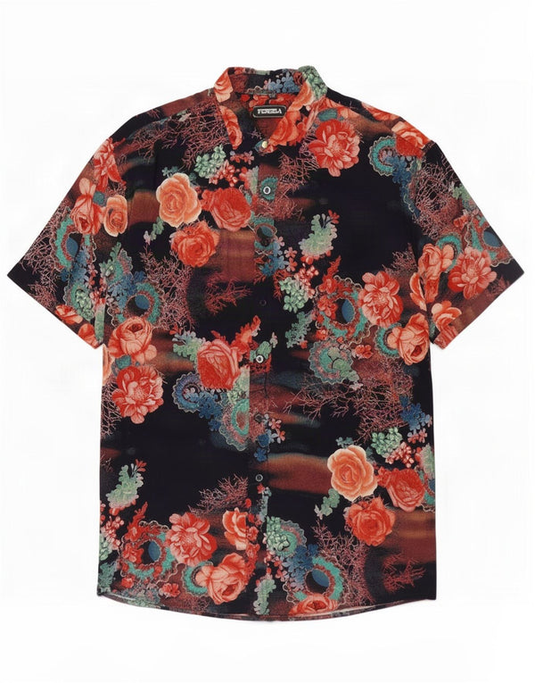 Camisa vintage de manga corta para hombre 3XL multicolor floral