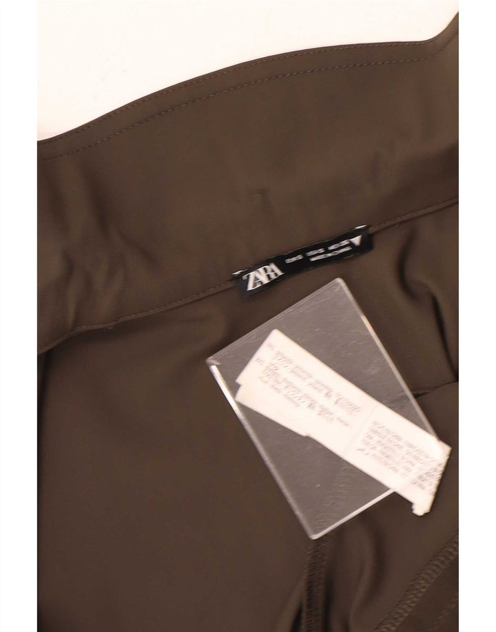 Zara Mujer Crop Bomber Jacket UK 10 Small Marrón Poliamida