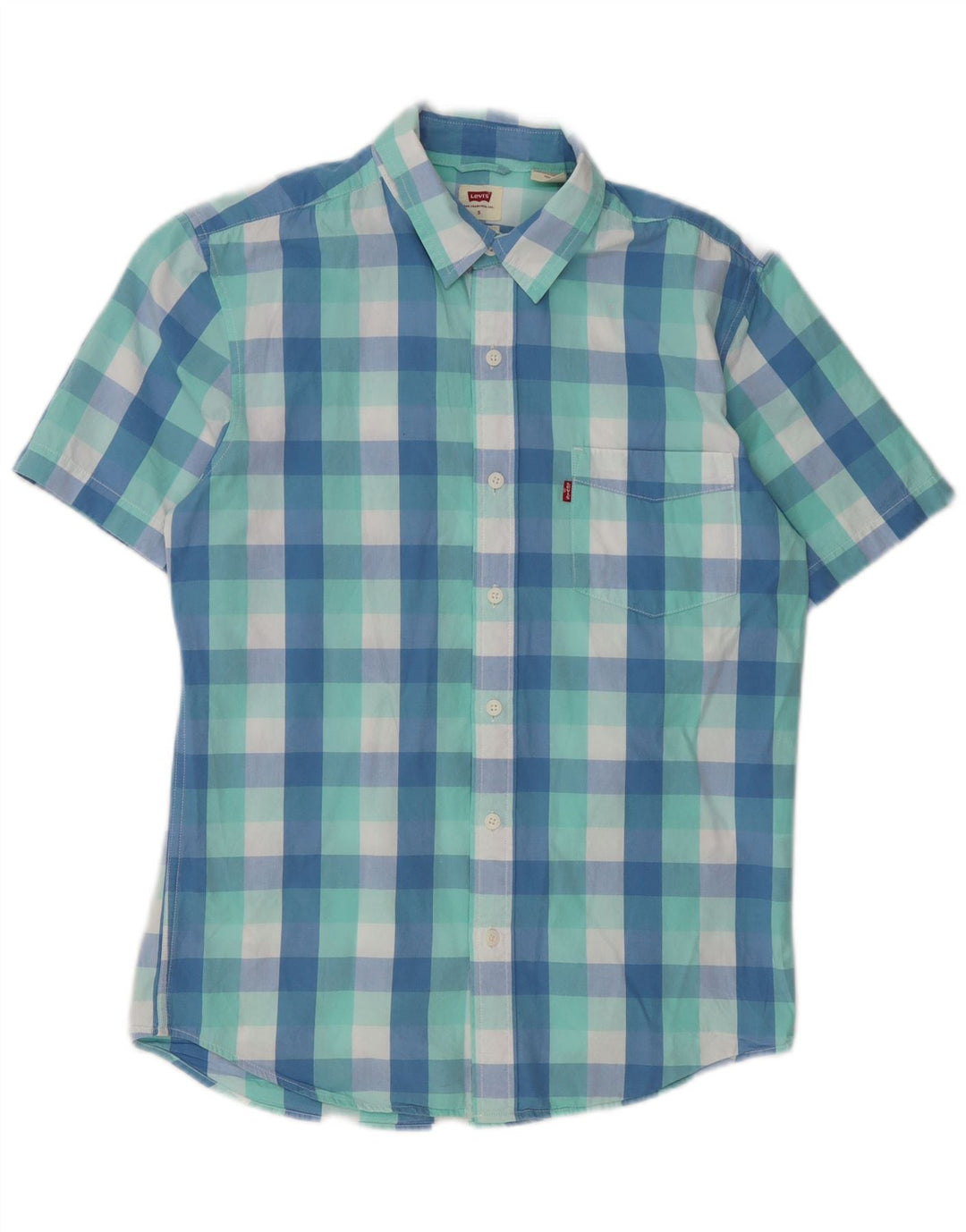 Levi's Camisa estándar de manga corta para hombre de algodón a cuadros azul pequeño