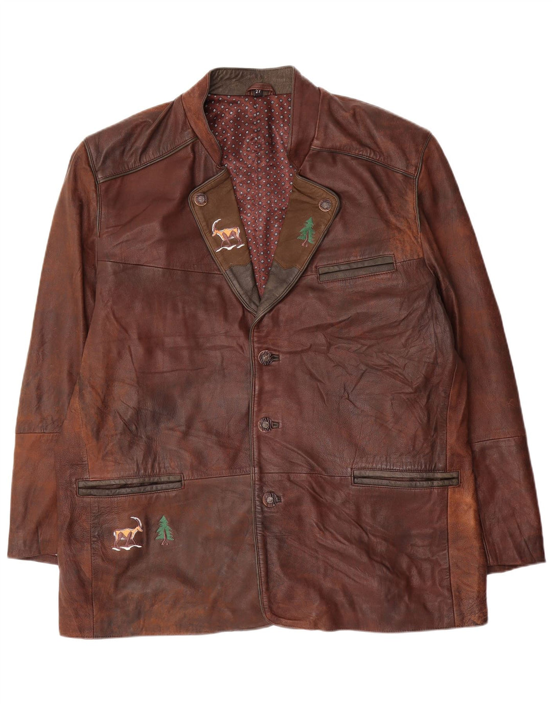 Vintage chaqueta de cuero para hombre Reino Unido 44 2XL marrón tie tinte cuero
