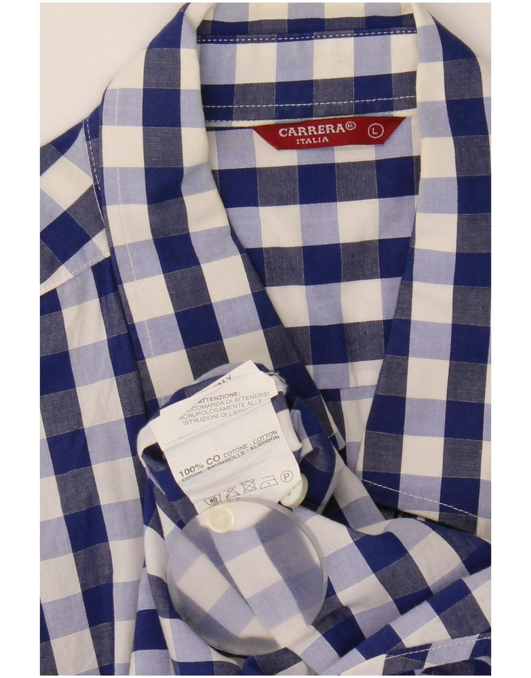 Carrera Camisa de manga corta para hombre de algodón a cuadros azul grande