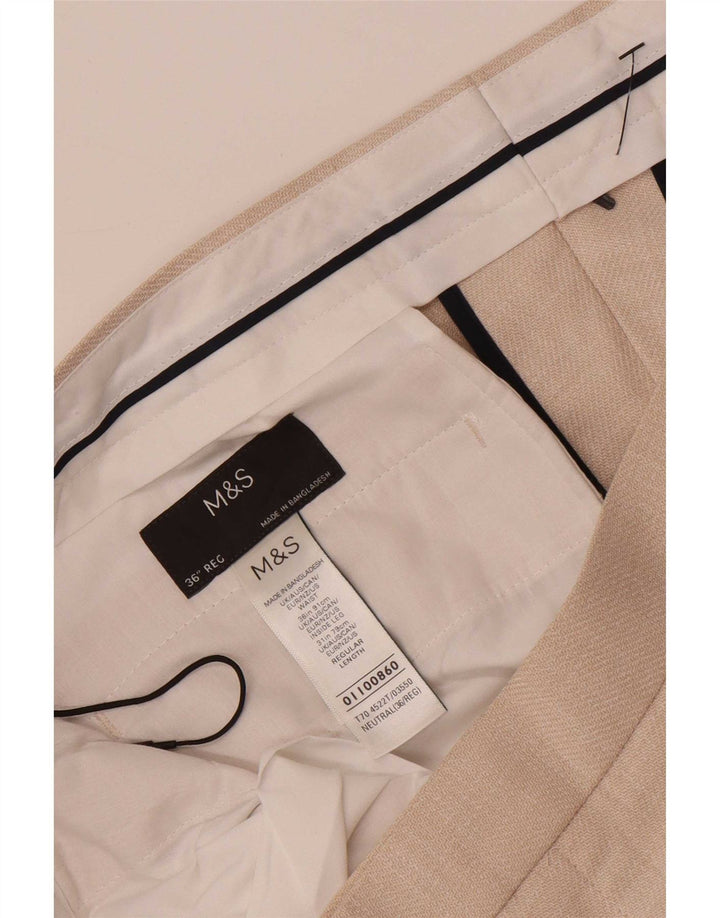 Marks & Spencer Pantalón chino cónico para hombre W36 L30 Poliéster beige