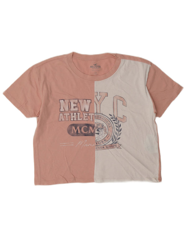 Hollister Mujer Crop Graphic Camiseta Top UK 10 Small Rosa Colorblock