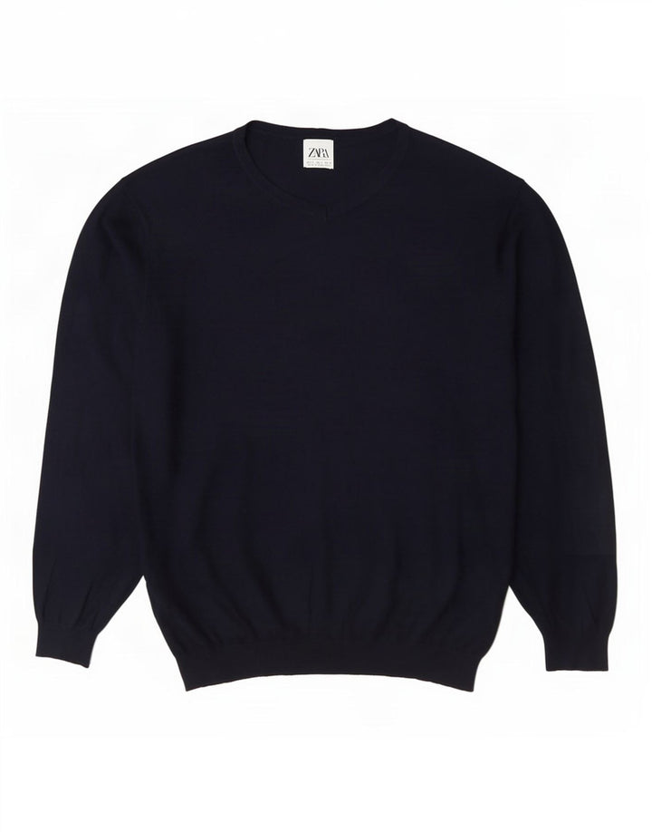 Zara Hombre Jersey Con Cuello En V Jersey Grande Azul Marino