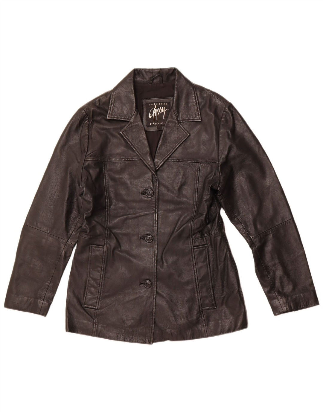 GIPSY BY MAURITIUS Chaqueta de cuero para mujer UK 44 Cuero negro grande