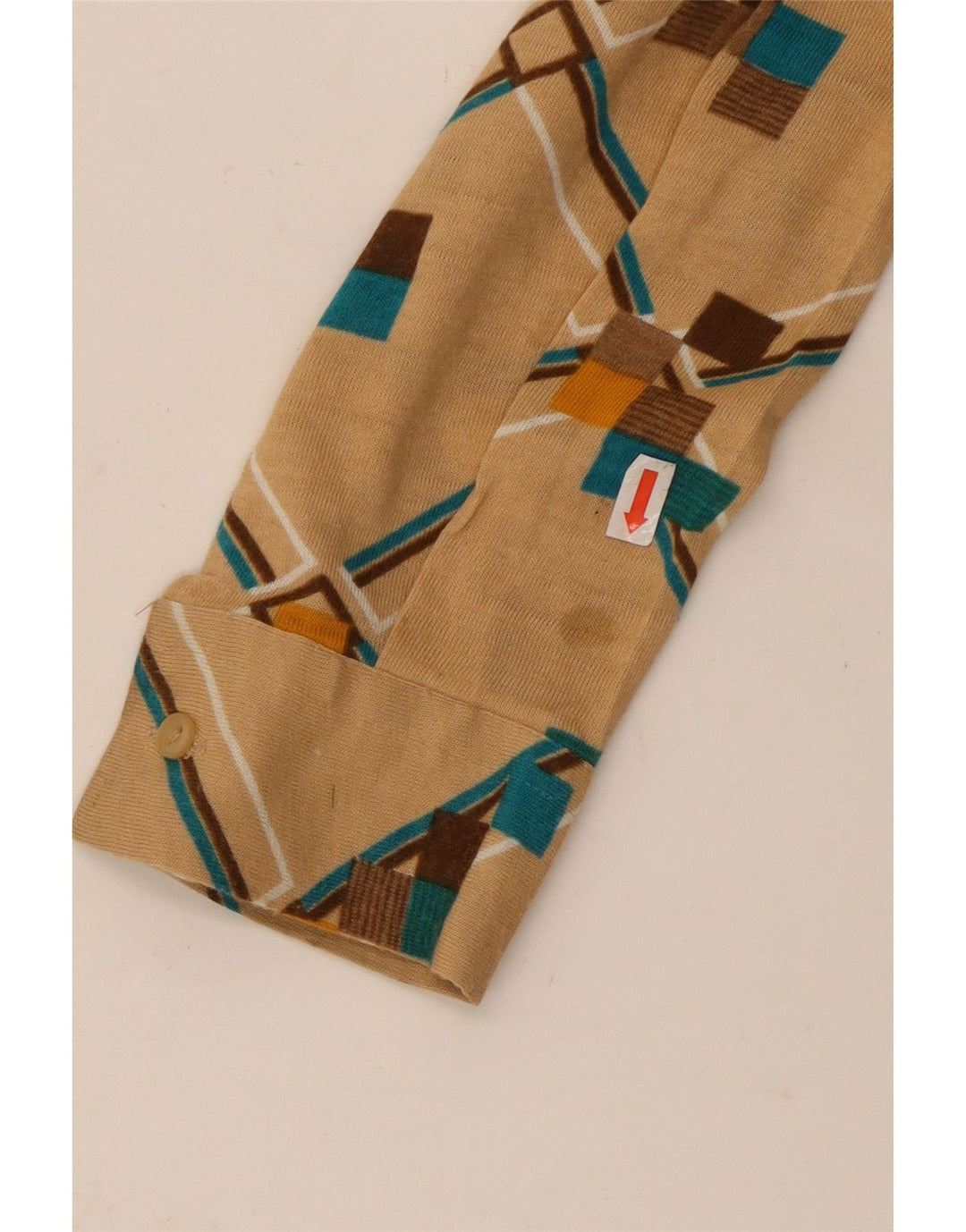 VINTAGE Camisa de Mujer Reino Unido 12 Medio Beige Geométrico