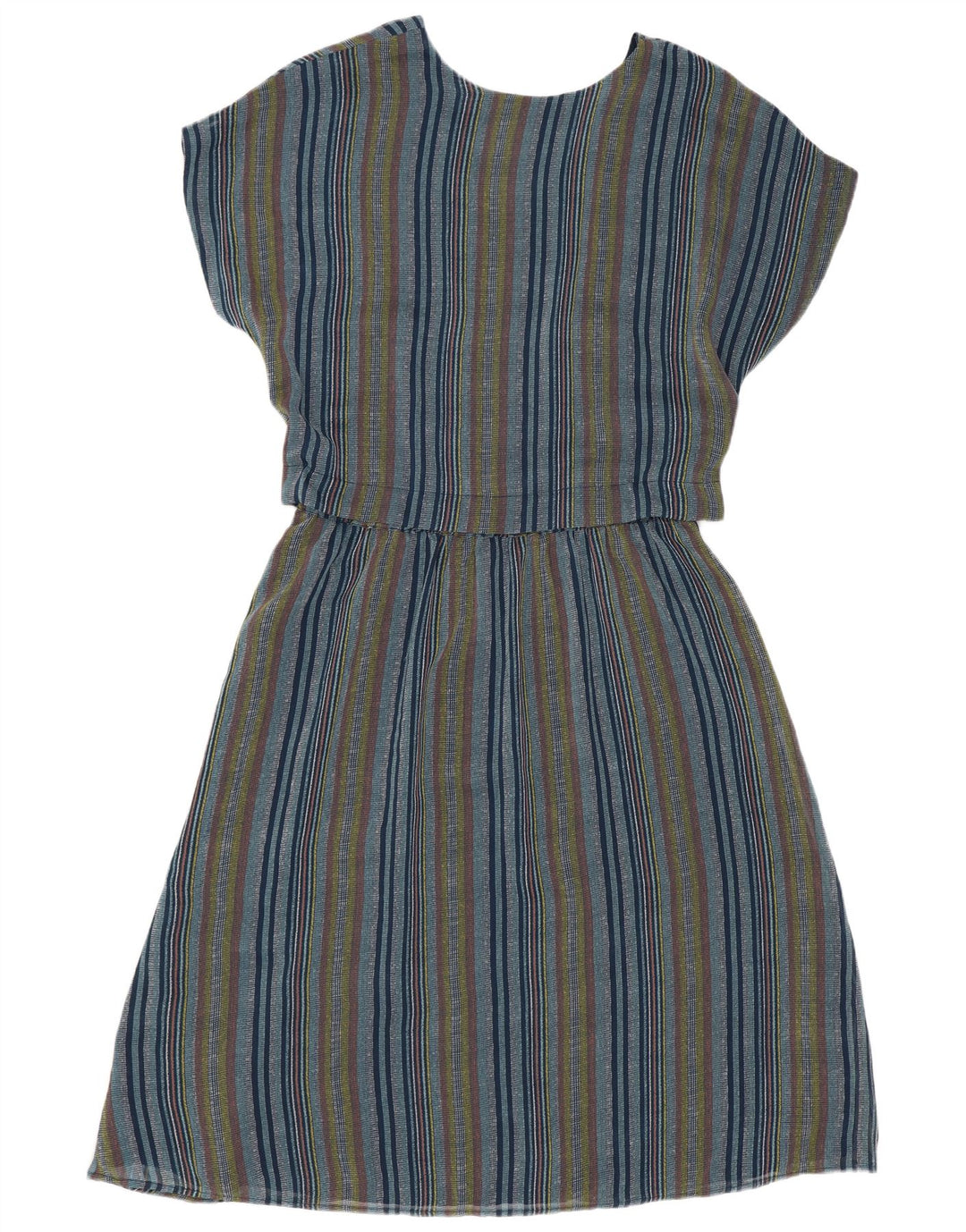 Ichi Vestido acampanado para mujer UK 44 Poliéster a rayas azul medio