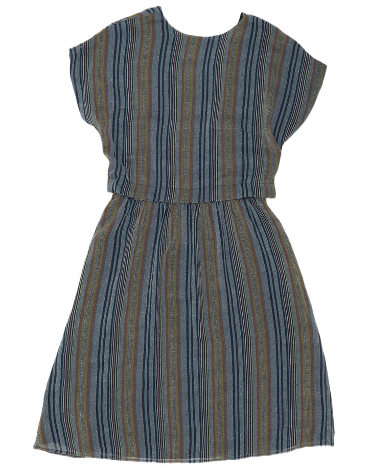 Ichi Vestido acampanado para mujer UK 44 Poliéster a rayas azul medio