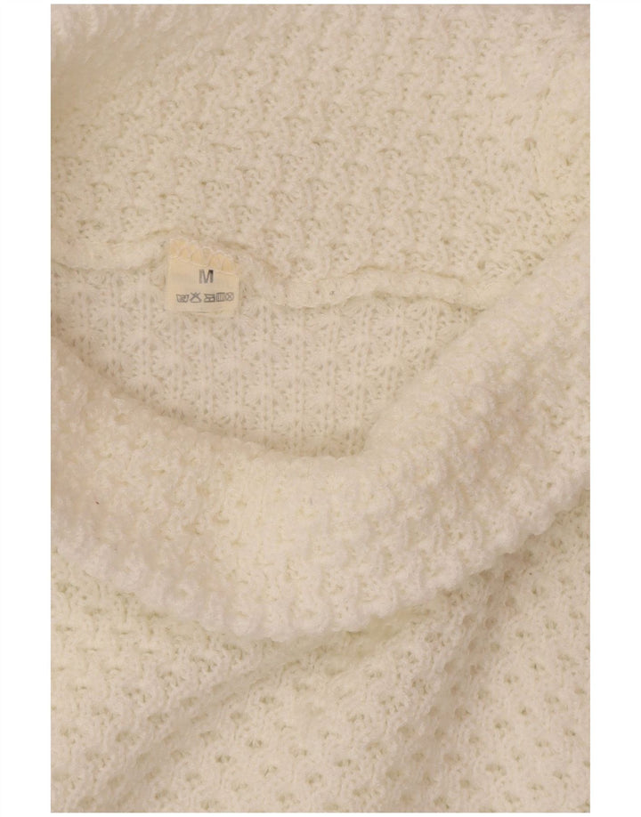 VINTAGE Mujer Oversize Roll Neck Jumper Suéter Reino Unido 14 Medio Blanco
