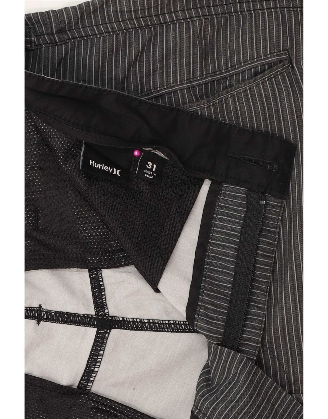 Hurley Pantalones cortos chinos para hombre W31 Poliéster a rayas gris medio