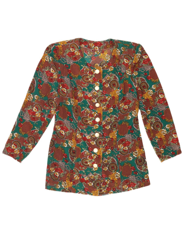 Vintage mujer camisa blusa Reino Unido 10 pequeño multicolor floral