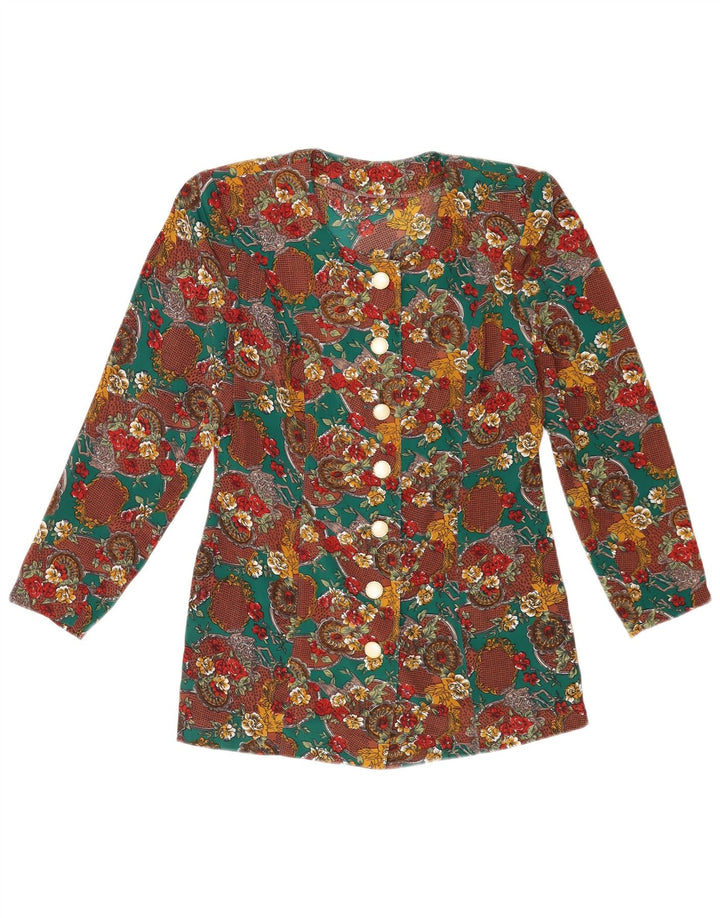 Vintage mujer camisa blusa Reino Unido 10 pequeño multicolor floral