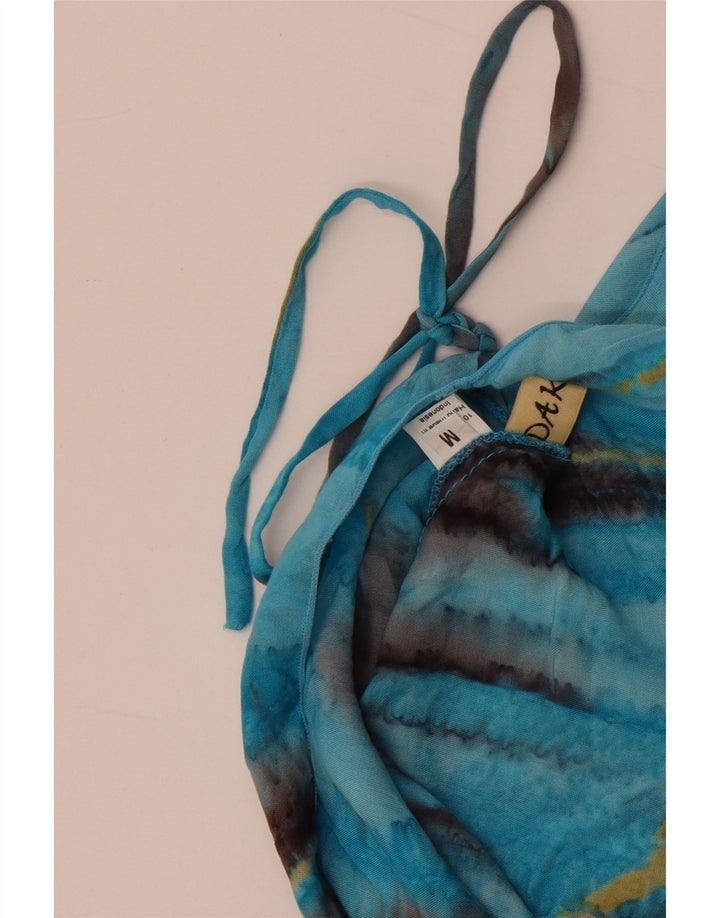 DAKS Vestido asimétrico de manga larga para mujer UK 12 Rayón teñido anudado azul medio