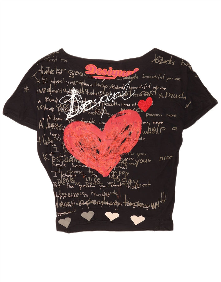 Desigual - Camiseta con gráfico extragrande para mujer, talla 40, talla M, viscosa negra