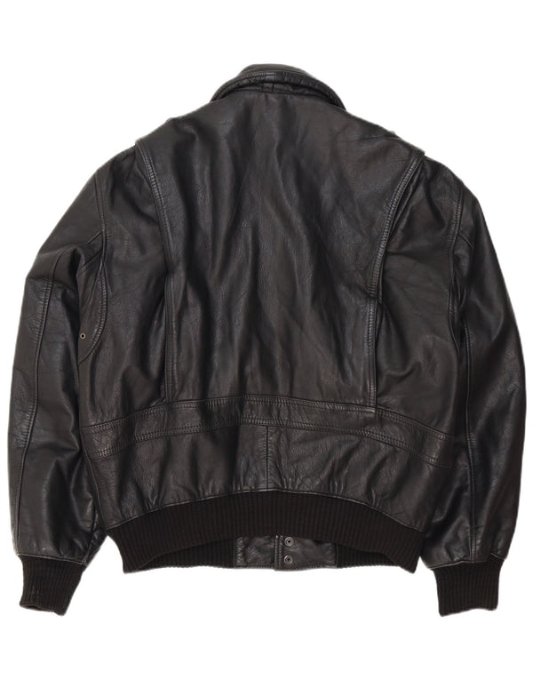 Forester Chaqueta de cuero militar para hombre IT 50 Grande Negro