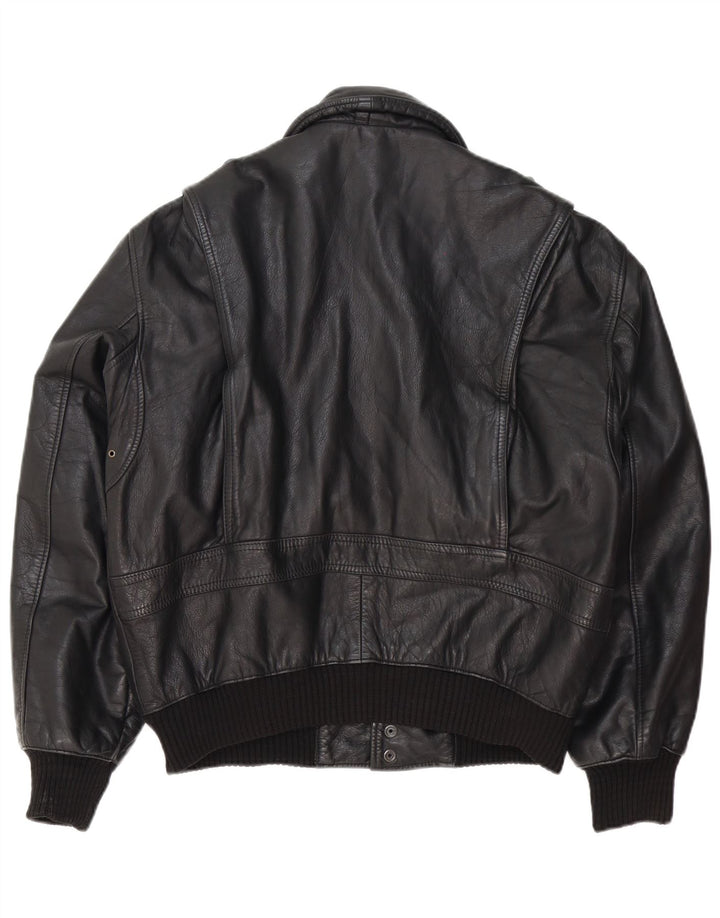 Forester Chaqueta de cuero militar para hombre IT 50 Grande Negro