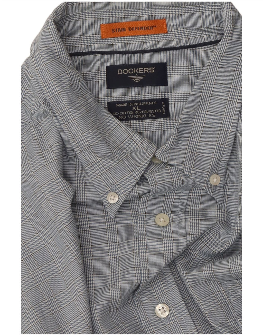 DOCKERS Camisa antimanchas para hombre XL Algodón a cuadros azules