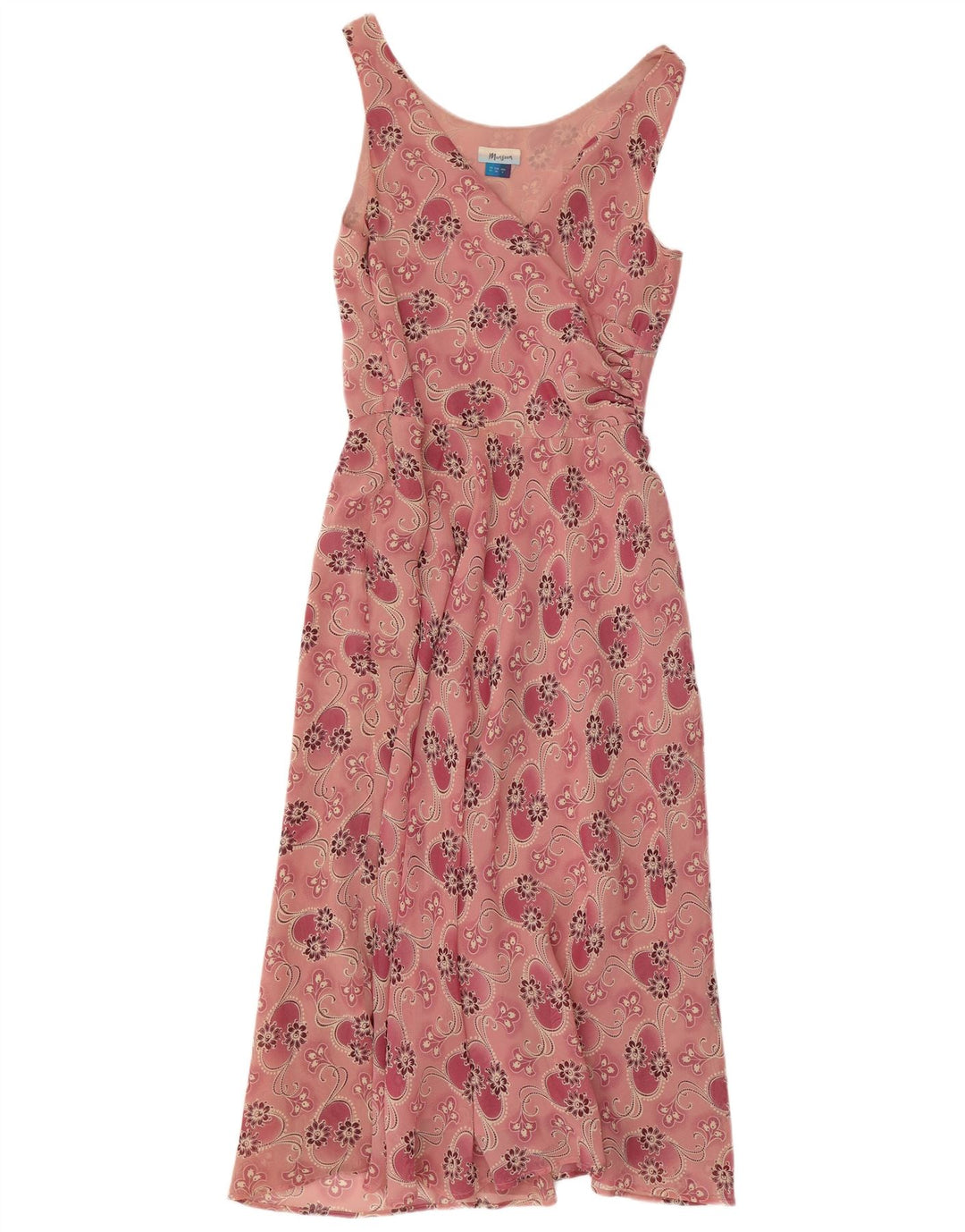 MONSOON Vestido largo sin mangas para mujer UK 10 Small Pink Floral Silk