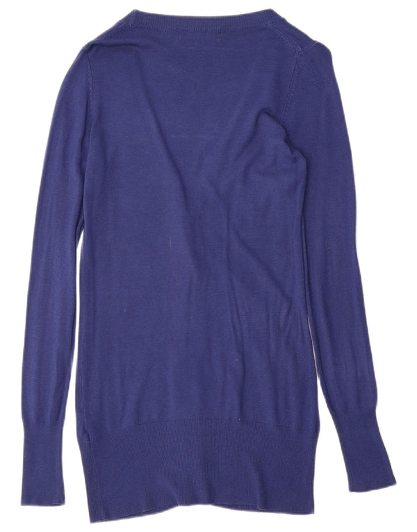 ZARA Womens Longline Cardigan Sweater UK 10 Small Navy Blue Viscose