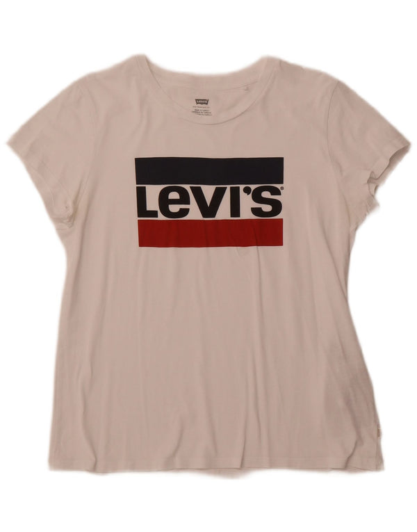 LEVI'S Camiseta gráfica para mujer Top UK 12 Medium White Cotton