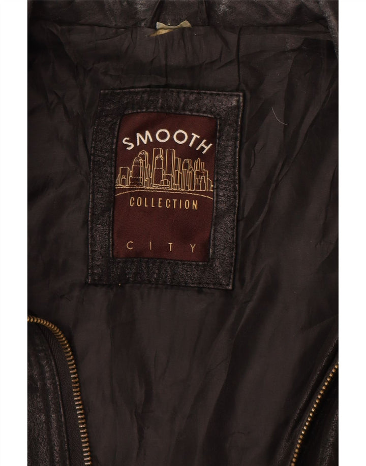 VINTAGE Chaqueta de cuero para hombre Reino Unido 40 Cuero de bloque de color negro grande