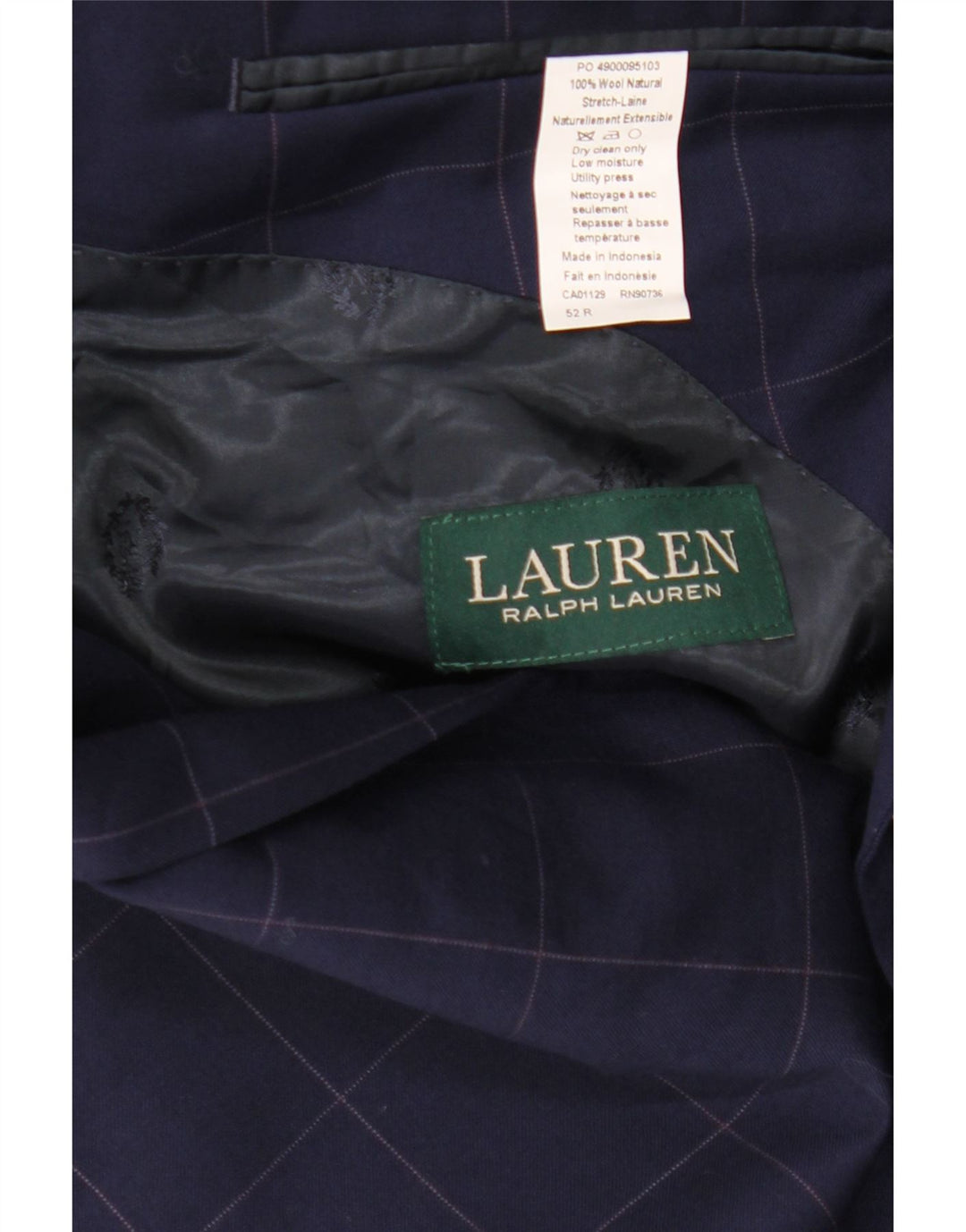 Ralph Lauren Chaqueta tipo blazer de 2 botones para hombre IT 52 Lana a cuadros azul marino grande