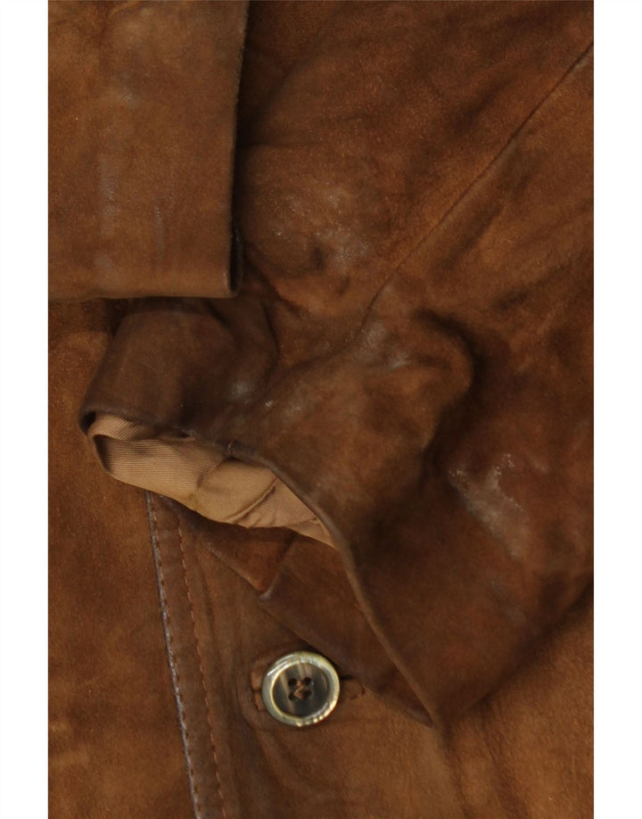 Vintage hombres ante chaqueta Reino Unido 36 pequeño cuero marrón