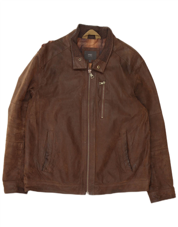 Marks & Spencer Chaqueta de cuero para hombre UK 42 XL Cuero marrón