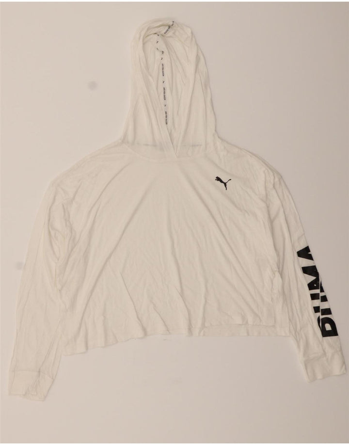 PUMA Womens Graphic Hoodie Jumper UK 14 Medium White Vintage Puma and Second-Hand Puma from Messina Hembry 