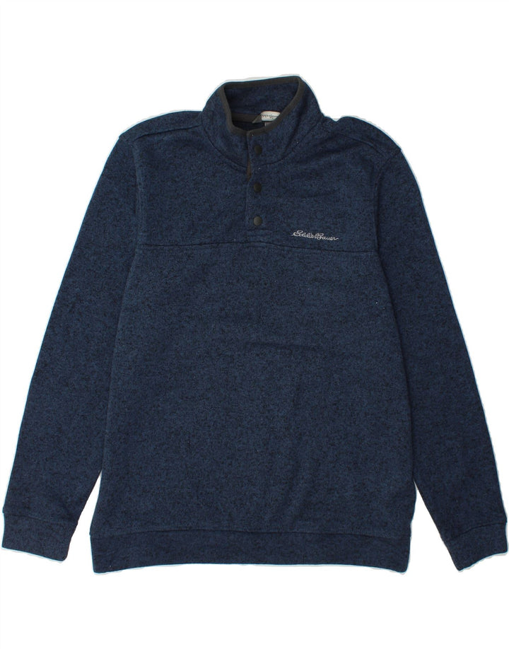 EDDIE BAUER Mens Button Neck Sweatshirt Jumper Large Navy Blue Polyester Vintage Eddie Bauer and Second-Hand Eddie Bauer from Messina Hembry 