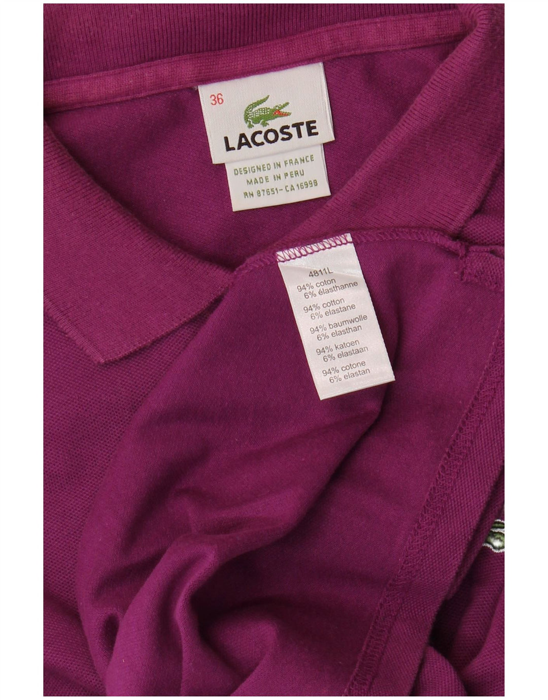 LACOSTE Polo para mujer Talla 36 Pequeño Algodón morado