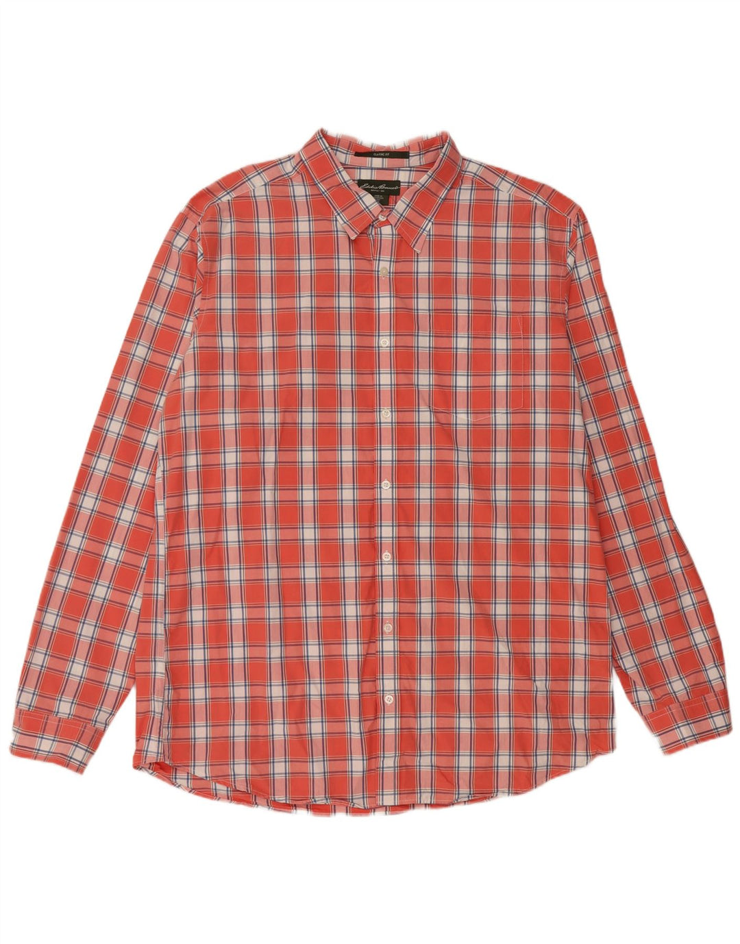 EDDIE BAUER Camisa alta de corte clásico para hombre XL Algodón a cuadros naranja
