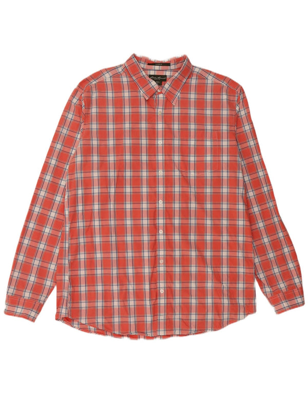 EDDIE BAUER Camisa alta de corte clásico para hombre XL Algodón a cuadros naranja